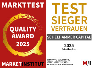 © null Das Market Institut kürte uns zur Privatbank mit dem höchsten Vertrauen im deutschsprachigen Raum. Das Siegel zeigt den Quality Award 2025.